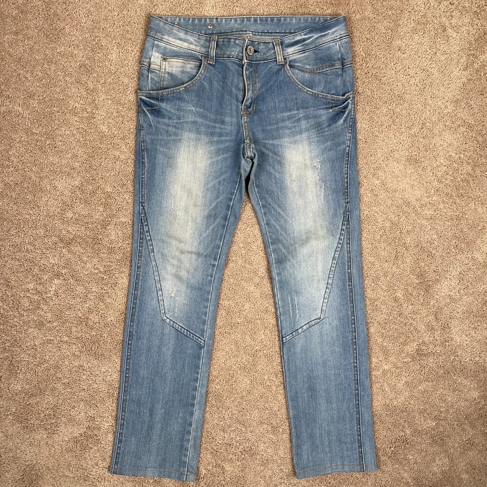 Reinforced Jeans Womens 30 Blue Denim Straight Leg Double Knee Low Rise Stretch